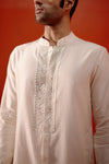 Ivory Front Open Self Embroidered Chanderi Kurta Set