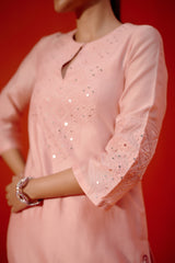 Blush Pink Embroidered Silk Chanderi Kurta Set