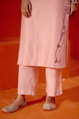 Blush Pink Embroidered Silk Chanderi Kurta Set