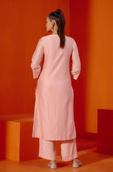 Blush Pink Embroidered Silk Chanderi Kurta Set