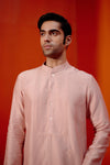 Blush Pink Self Embroidered Chanderi Kurta Set