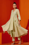 Pista Green Angrakha Style Embroidered Anarkali Set