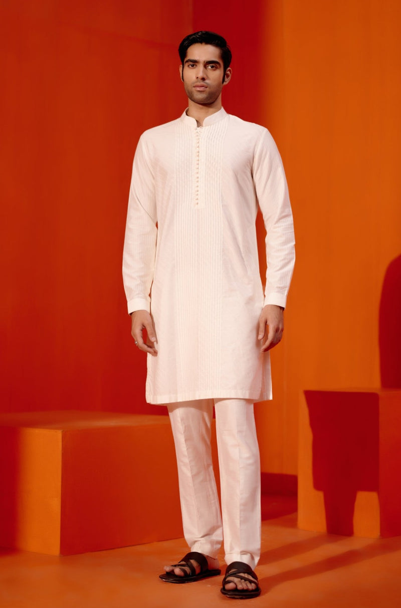 Ivory Pin Tucks Detailed Kurta Set