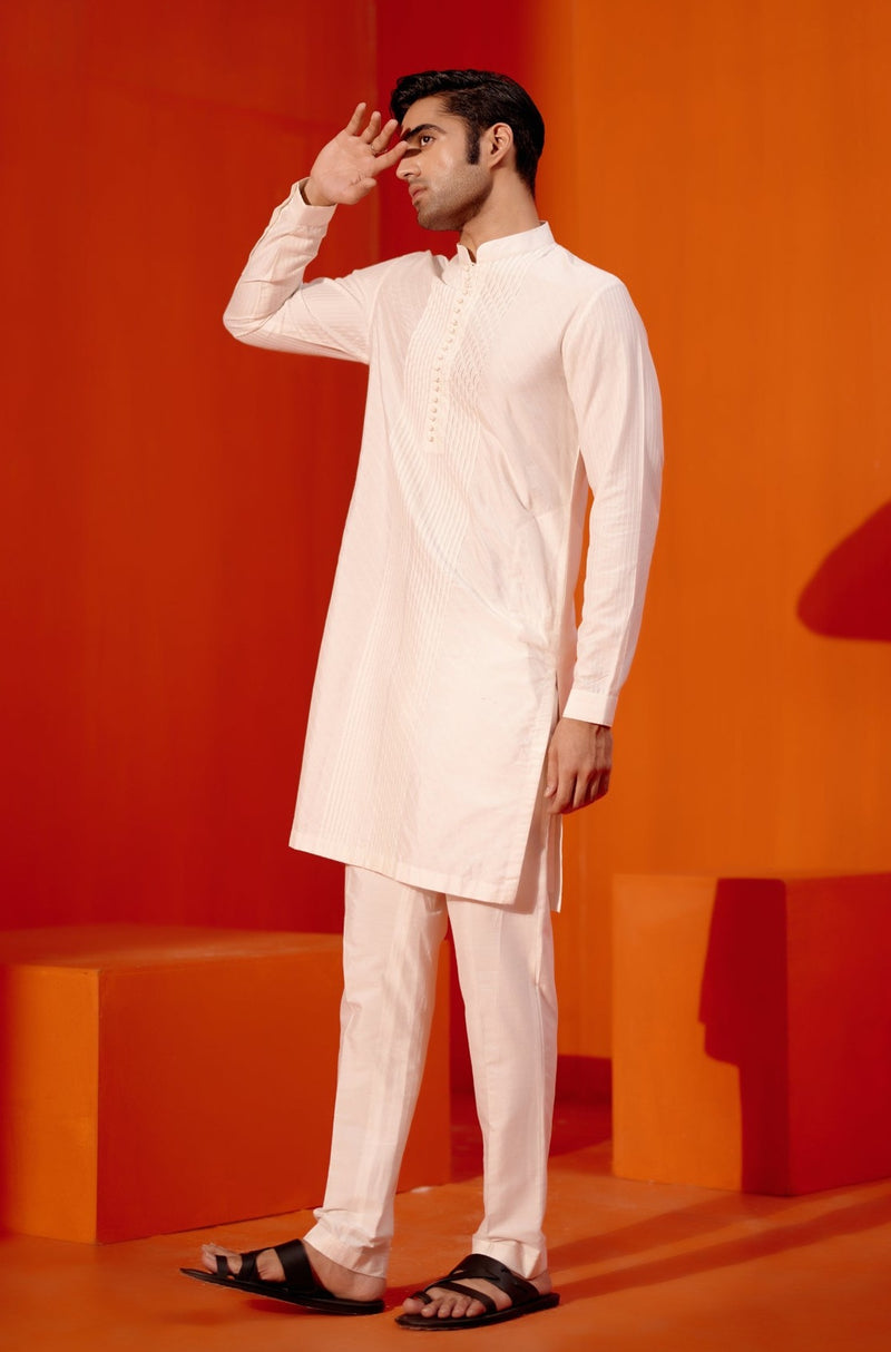 Ivory Pin Tucks Detailed Kurta Set