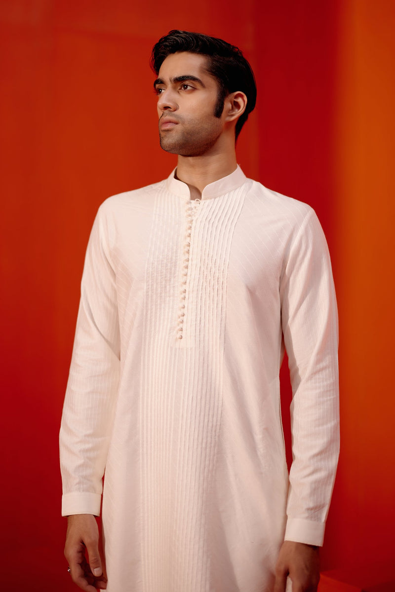 Ranbir Kapoor in Ivory Pintuck Detailed Kurta Set