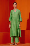 Green Silk Chanderi Patra Embellished Kurta Set (RTS)