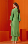 Green Silk Chanderi Patra Embellished Kurta Set (RTS)