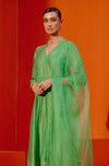 Green Silk Chanderi Patra Embellished Kurta Set (RTS)