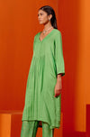 Green Cotton Silk Satin Kurta with Scarf Set
