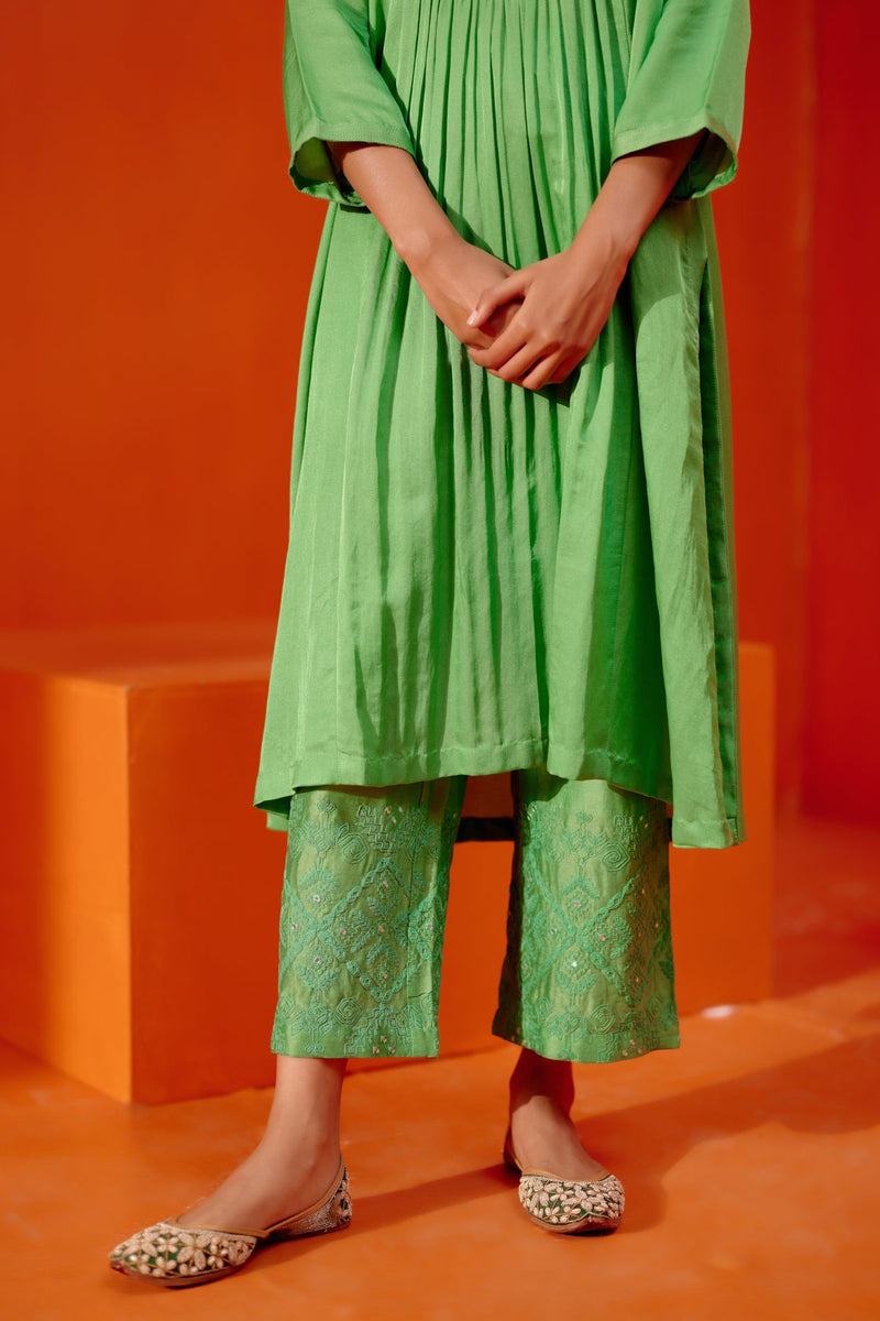 Green Cotton Silk Satin Kurta with Scarf Set (RTS)