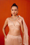 Beige Embroidered Cape and Pant Set