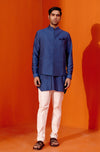 Royal Blue Kurta Set with Pin Tucks Bundi