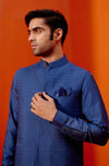 Royal Blue Kurta Set with Pin Tucks Bundi