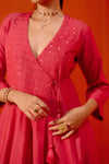 Rani Pink Angrakha Style Embroidered Anarkali Set
