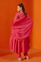 Rani Pink Angrakha Style Embroidered Anarkali Set