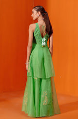 Green Multi Hued Dori Embroidered Sharara Set