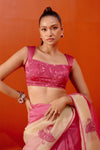 Fuchsia Pink Embroidered Ombre Organza Saree