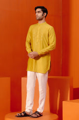 Mustard Embroidered Chanderi Kurta Set