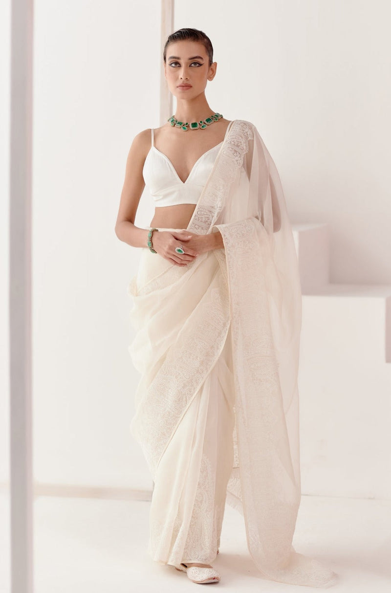 Karishma Tanna Bangera in Ivory Dori Embroidered Silk Organza Saree