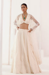 Ivory Embroidered Silk Chanderi Lehenga Set