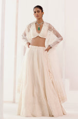 Pooja Hegde in Ivory Embroidered Silk Chanderi Lehenga Set