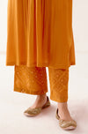 Rust Orange Cotton Silk Satin Kurta with Scarf Set