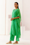 Green Silk Chanderi Embroidered Kaftan Set