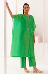 Green Silk Chanderi Embroidered Kaftan Set