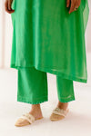 Green Silk Chanderi Embroidered Kaftan Set