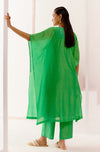 Green Silk Chanderi Embroidered Kaftan Set