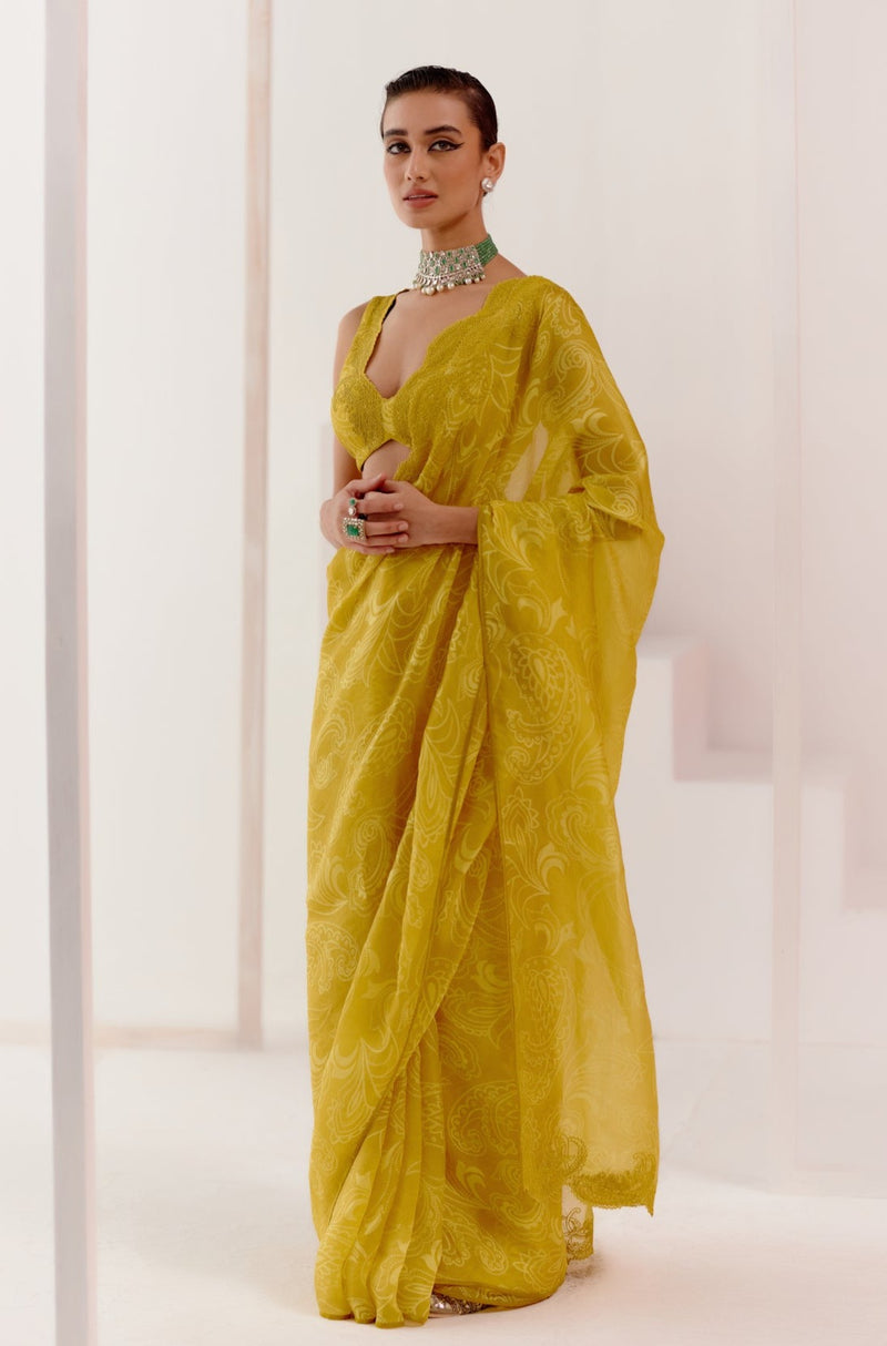 Mustard Woven Silk Organza Saree