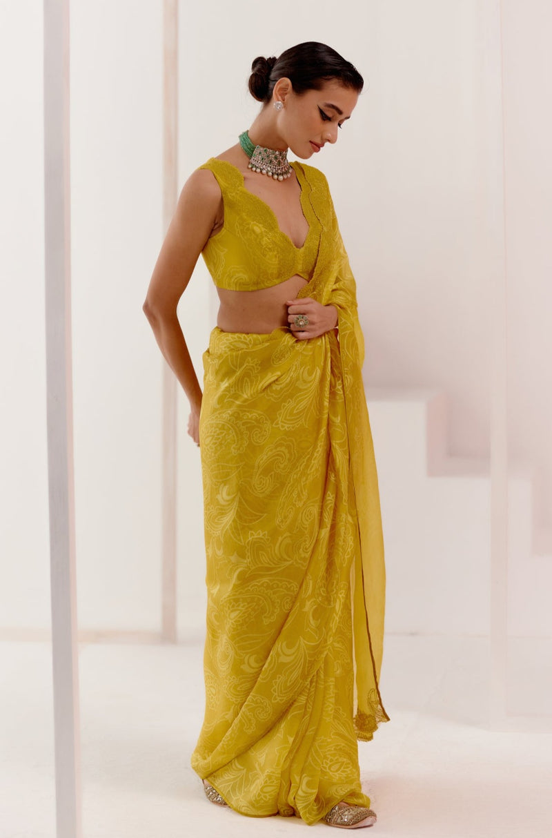 Mustard Woven Silk Organza Saree