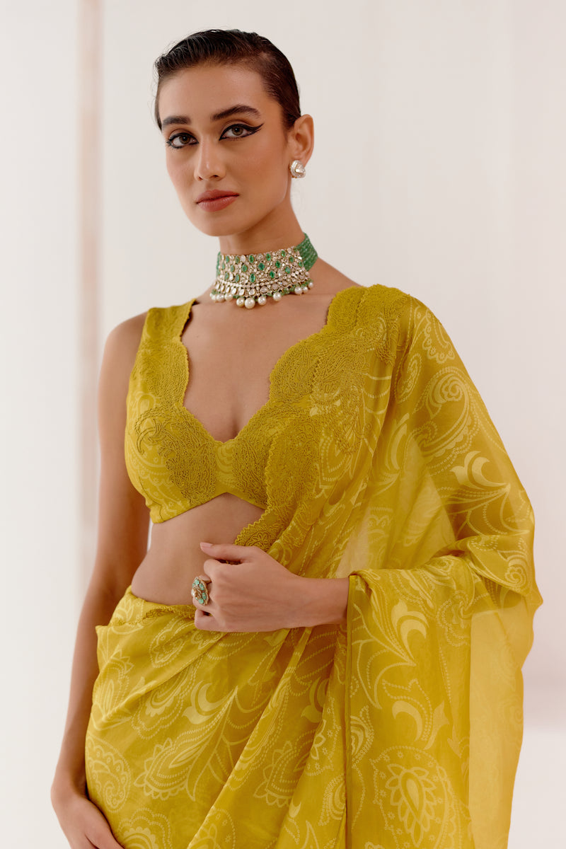 Mustard Woven Silk Organza Saree