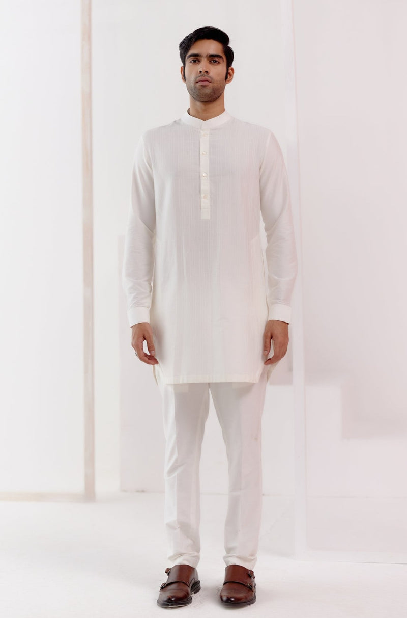 Ivory Kurta Set with Pin Tucks Bundi