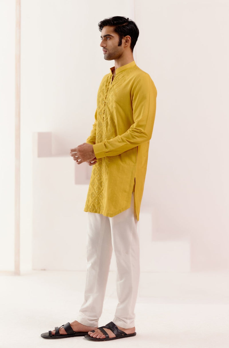 Mustard Cotton Silk Blend Embroidered Kurta Set