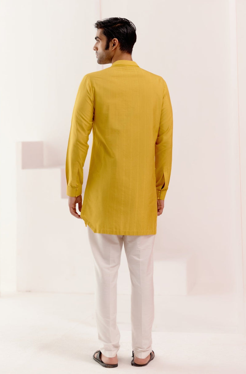 Mustard Cotton Silk Blend Embroidered Kurta Set