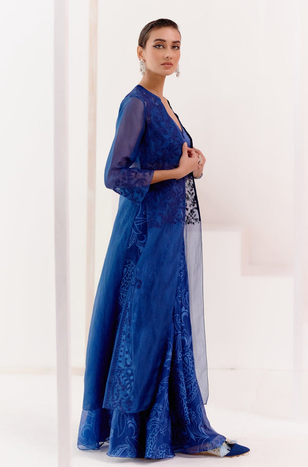 Royal Blue Cape and Sharara Set