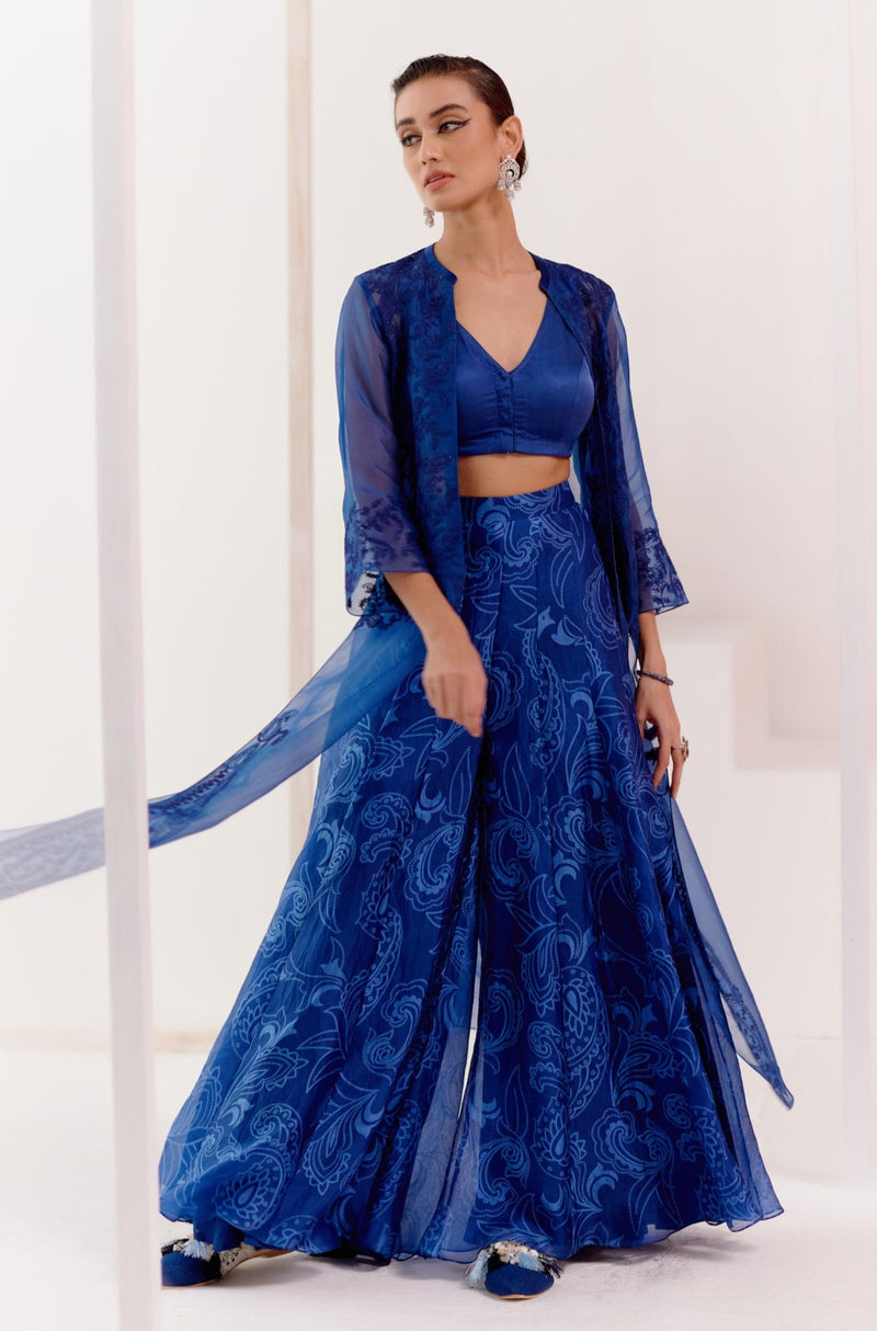 Royal Blue Cape and Sharara Set