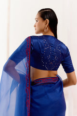 Royal Blue Multi Hued Dori Embroidered Organza Saree