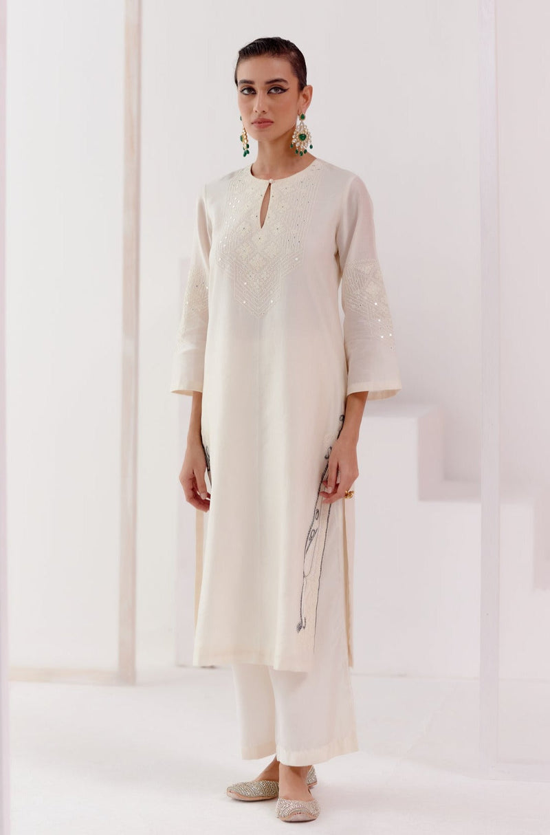 Ivory Embroidered Silk Chanderi Kurta Set (RTS)