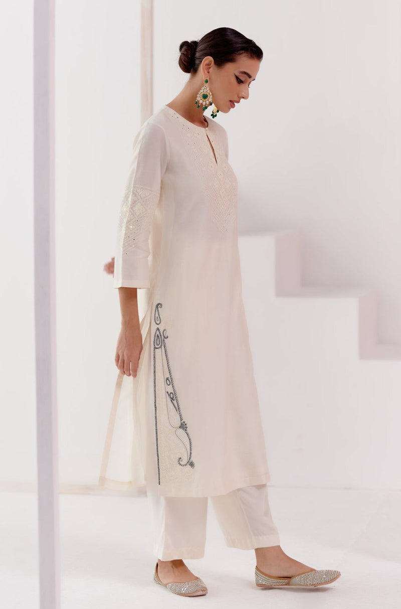 Ivory Embroidered Silk Chanderi Kurta Set (RTS)