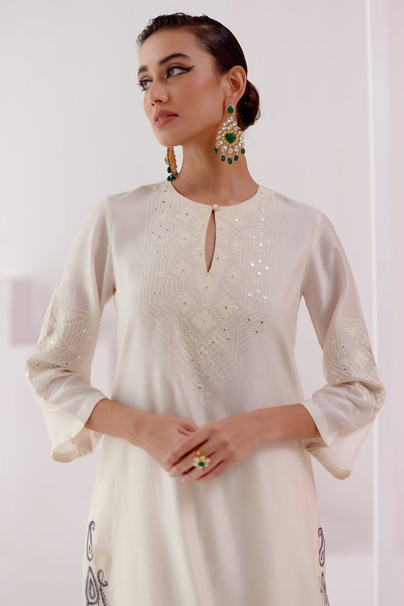 Ivory Embroidered Silk Chanderi Kurta Set (RTS)