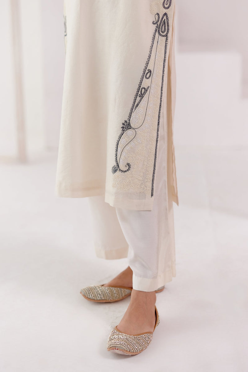 Ivory Embroidered Silk Chanderi Kurta Set (RTS)