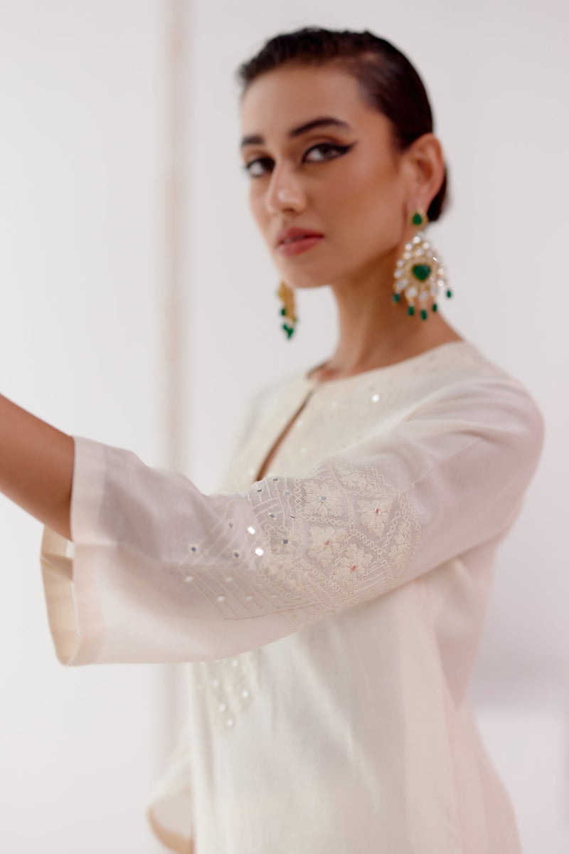 Ivory Embroidered Silk Chanderi Kurta Set (RTS)