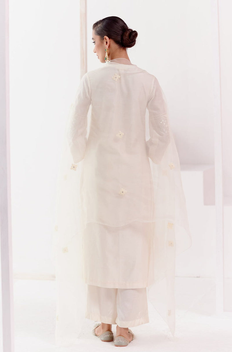 Ivory Embroidered Silk Chanderi Kurta Set (RTS)