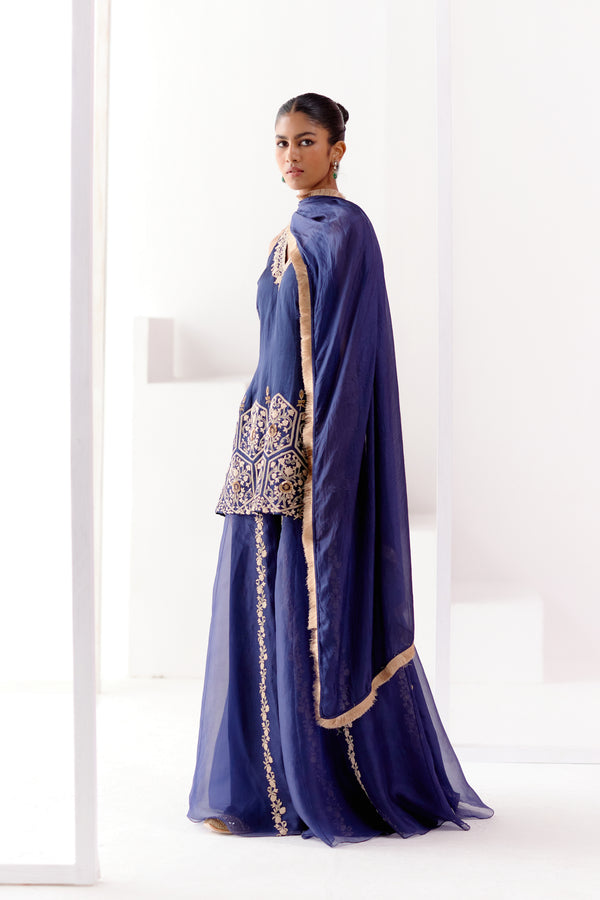 Navy Blue Embroidered Sharara Set