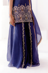 Navy Blue Embroidered Sharara Set