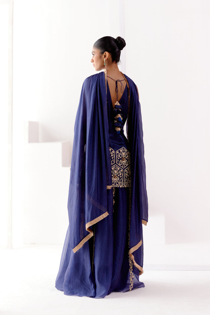 Navy Blue Embroidered Sharara Set