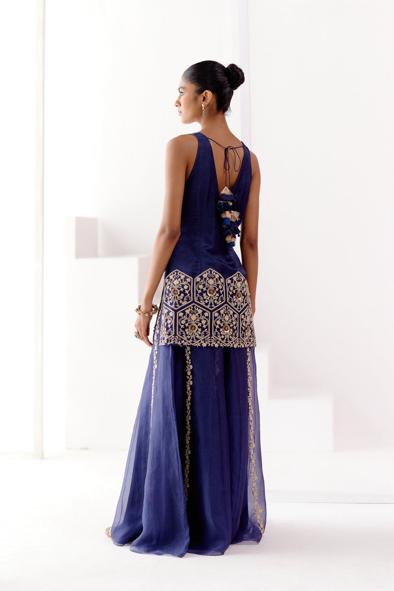 Navy Blue Embroidered Sharara Set