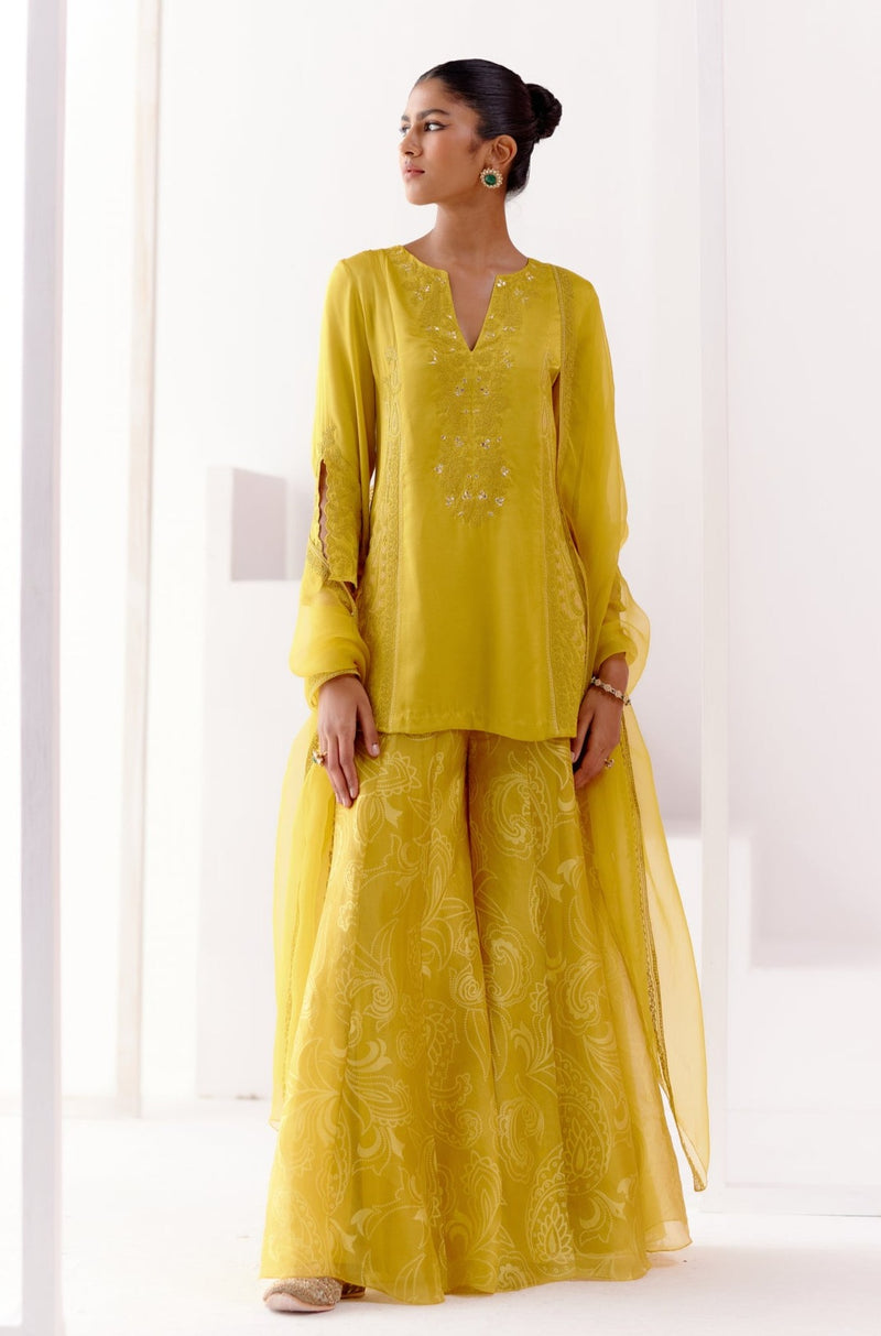 Mustard Embroidered Sharara Set